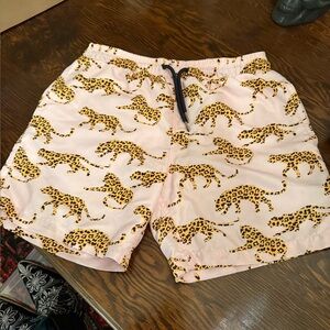 Leopard Print Pink Swim Trunks